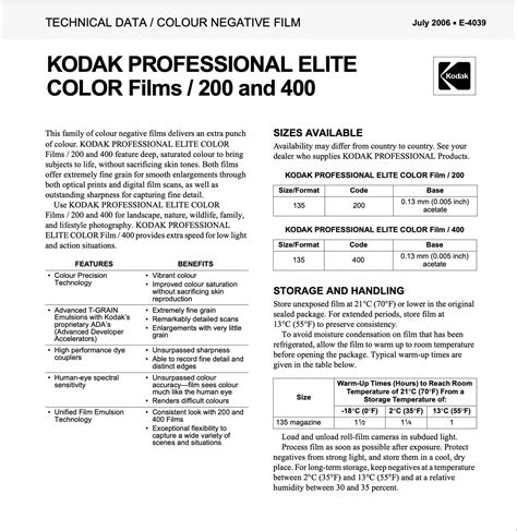 0 4. . Kodak film data sheets